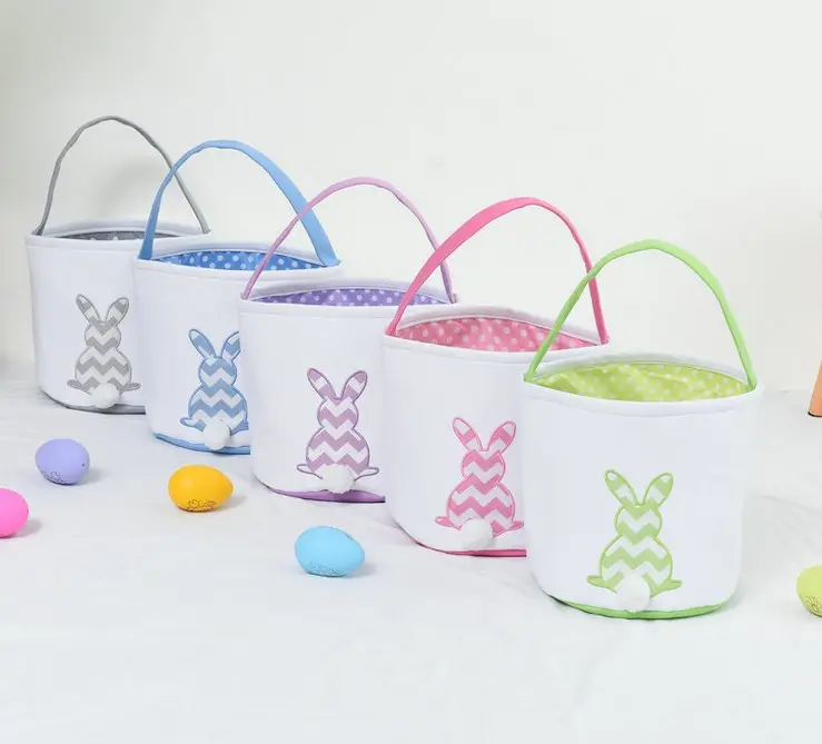 Sacos de páscoa de coelho para crianças, sacos de coelho fofos de lona balde monograma tote saco do dia da páscoa personagem coelhinho