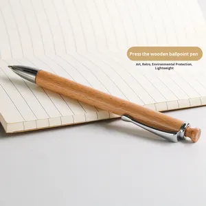 Stylo bille rétro créatif en bambou, stylo gel à pression en bois et plastique avec logo personnalisé pour cadeaux de bienvenue - Product Image 1