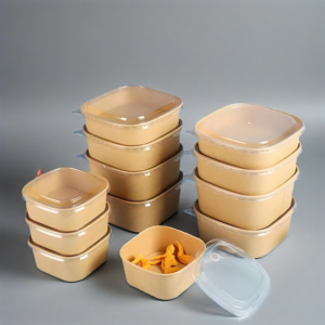 Bol rectangulaire biodégradable en gros pour emballage alimentaire, saladier blanc en kraft, emballage écologique, bol à salade jetable en papier - Product Image 1