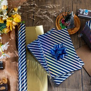 Burymento Holographic Stripe Blue <b>Wrapping</b> <b>Paper</b> 17 In X 32.8 Ft Reversible Gold Gift Wrap For Multiple Occasions - Product Image 2