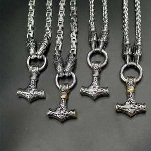 Oferta Especial: Collar de Acero Inoxidable 316L con Cadena Bizantina, Colgante Martillo de Thor Vikingo, Cierre de Cabeza de Animal y Diseño de Cesta de Flores, Joyería Bicolor - Product Image 5