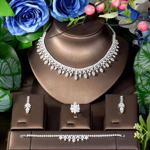 2025 nuevo conjunto de accesorios flor Ojo de caballo collar único pendientes Zirconia cúbica traje de novia boda fiesta S-158 - Product Image 2