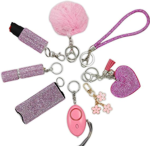 Wholesale bling self defense led Gift Keychain <b>Set</b> for Women Including Wrist Strap, Heart Accessory, Petal Decor and Pom Pom - Product Image 1
