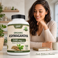 Capsules d'Ashwagandha OEM 2100 mg par dose, capsule de pullulan, soutien du stress et de l'humeur, complément alimentaire adaptogène à base de plantes