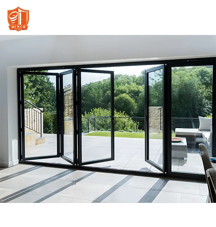 Patio extérieur en aluminium pour maison double vitrage aluminium verre porte pliante système de porte pliante