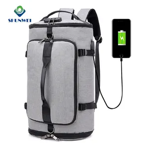 厂家直销供应定制运动健身房大号行李袋带USB充电器套装服装背包行李袋带锁旅行袋