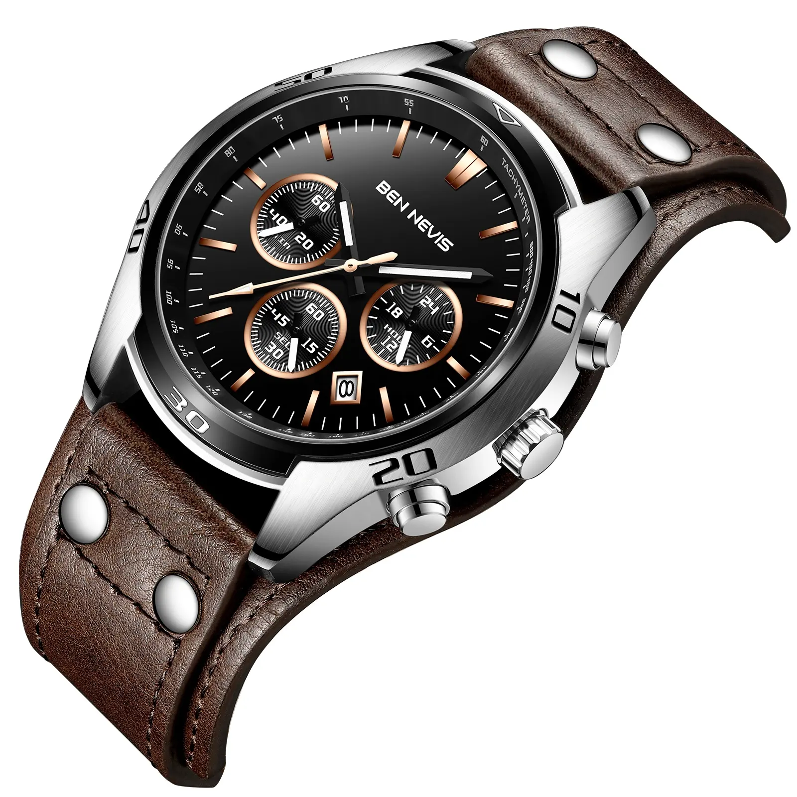 3ATM waterproof Chinese quartz movement timing watch brown leather original watch band fashion man watch6017G