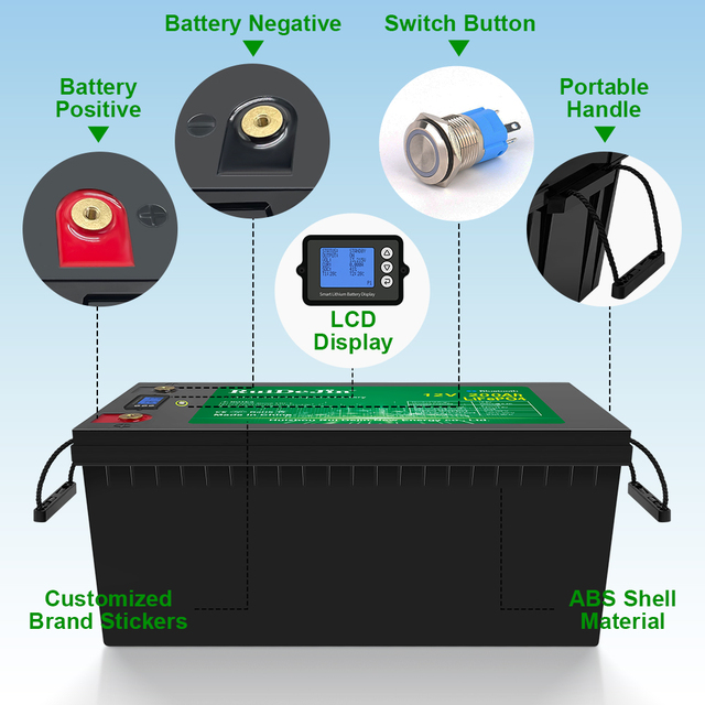 12V Battery 100AH 200AH 300AH 12 Volt Lithium Ion LiFePO4 Battery Pack Solar ESS RV Marine Energy Storage Use