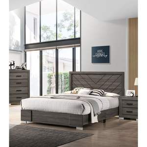 Juego de Dormitorio Contemporáneo DB Queen con Cabecera de Madera Gris, Líneas Inusuales, Diseño Moderno - Product Image 1