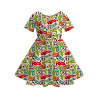 Ensemble de vêtements pour bébés filles en soie de lait à imprimé animal, style occidental, manches courtes, deux pièces, vente en gros