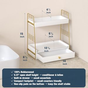 Organizzatore da <span class=keywords><strong>Bagno</strong></span> a 2 Livelli in Gomma di Caucciù e Metallo, Antiscivolo, Sottile, Salvaspazio, con Cassetto per Ripiano del Lavabo - Product Image 2