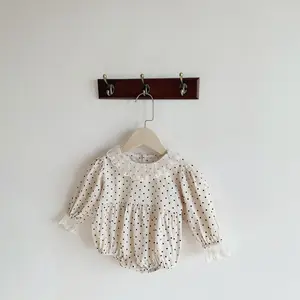 Korean design little baby girls dot print romper infant toddler kids lace ruffles jumpsuit clothing boutiques 86051