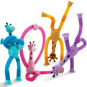 Interactive Creativity Anti-stress Led Kids Fidget Toys Autism Sensory Suction Cup pop Tube Giraffe Toys