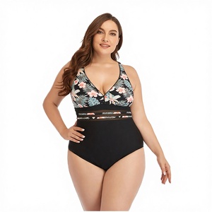 Traje de Baño de Una Pieza para Mujer, Talla Grande, Estampado Floral, Cuello Redondo, Cintura Alta, Push-Up, Poliéster/Nailon, Ribete en Contraste, Secado Rápido, Transpirable - Product Image 3