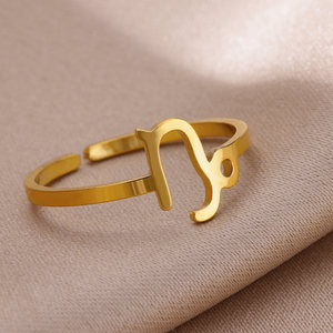 Joyería personalizada para hombres y mujeres, anillos ajustables de acero inoxidable chapados en oro, anillo de pareja con forma de 12 signos del zodiaco - Product Image 3