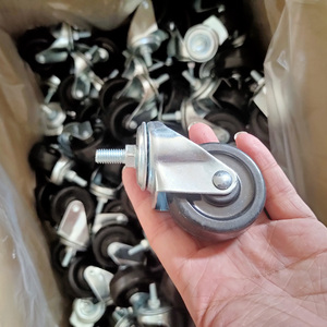 Roues de chariot légères de 1 pouce 2 pouces petites roulettes en caoutchouc solide de tige filetée de 5/8 roues de chariot avec le frein latéral - Product Image 5