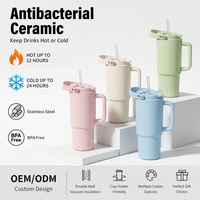 Gobelet isotherme en acier inoxydable à double paroi avec revêtement céramique, anti-fuite, avec paille et poignée