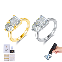 Bague de fiançailles intemporelle 3CT Toi et Moi en argent fin 925 avec émeraude double pierre et moissanite taille ronde pour femme