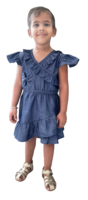 Nouvelle robe en jean pour enfants, tissu Arya, design à volants, taille élastique pour une belle tenue, robe courte pour bébé fille, style à volants écologique