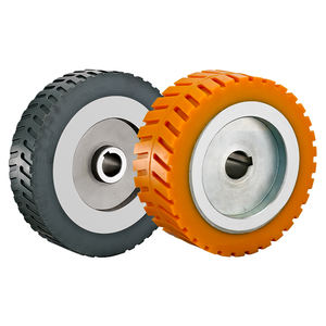 Ruedas de ajuste de cubo personalizadas, ruedas <span class=keywords><strong>AGV</strong></span>, banda de rodadura de goma PU con núcleo de hierro fundido de acero prensado para camiones industriales de transporte sin conductor - Product Image 6