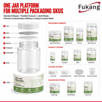 Bocaux de nutrition sportive en RPET transparent personnalisés, emballage facile à ouvrir, à large ouverture, recyclables, service de fabrication sur mesure, fourniture d'emballages de bocaux avec couvercles.