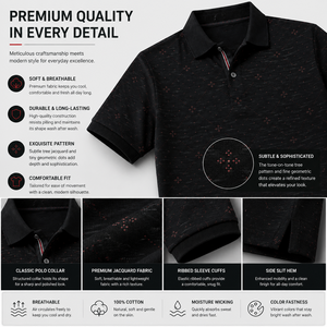 Polos de Golf Personalizados con Logotipo para Hombre, Color Negro Jaspeado con Estampado Micro Geométrico, Manga Corta, Marca Privada, Fabricante OEM ODM - Product Image 2