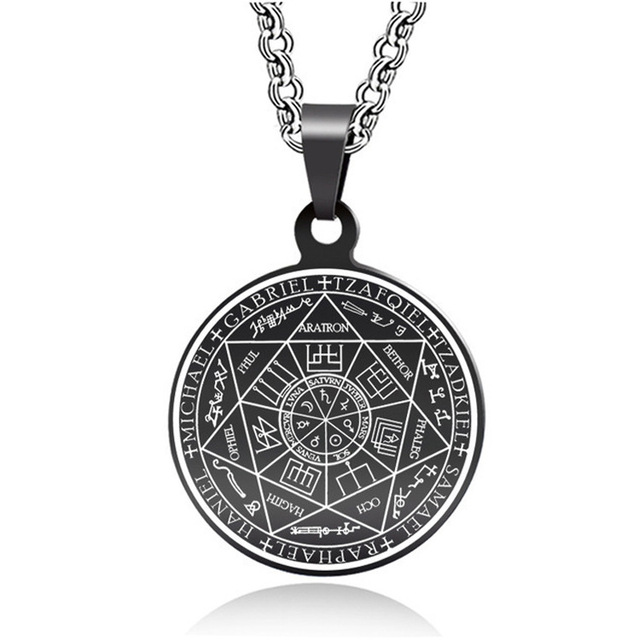Rune Necklace Seals of the Seven Archangels Stainless Steel Amulet Pendant Necklace for Engagement Wedding & Party-Unisex