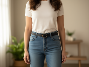 Cintura da donna con fibbia quadrata da 3,0 cm, 110 cm, in tessuto casual con rilevamento a ago - Product Image 2