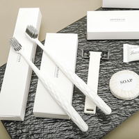 Ensemble d'articles de toilette jetables personnalisés pour hôtel, en boîte en carton blanc, avec brosse à dents, peigne et bonnet de douche pour chambre d'hôtes