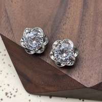 Kancing Baju Wanita untuk Pakaian Formal, 11.5MM, Kuningan, Zirkon, Logam, Berbentuk Bunga, Hiasan Rhinestone, Kancing Jahit