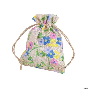Toptan özel doğal küçük Mini jüt çiçek düğün doğum günü partisi duş için İpli çuval ile çuval bezi çanta