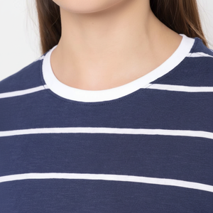 เสื้อยืดแขนสั้นลายขวางสำหรับผู้หญิง,สีล้วน - Product Image 1