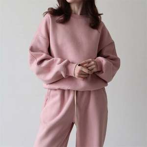 Venta al por mayor Otoño Custom Oversize Fleece Cozy Women Crewneck Jumper Pantalones de chándal Chándal Conjunto de chándal - Product Image 4