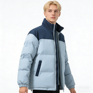 Stylish Windproof Men Winter Wear Padded Quilted Coat Corduroy <b>Patchwork</b> Stand Collar Bread Zipper Pocket Thicken Warm Coat - Product Image 1