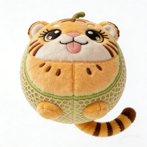 Peluche híbrido de melón tigre esférico personalizado con ribete de cáscara de melón de malla, rayas de tigre bordadas y semillas de melón - Product Image 3