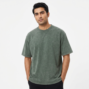 T-shirt court ample 230 g/m² 100 % coton pour homme, style vintage, épais, haute qualité, délavé à l'acide - Product Image 1