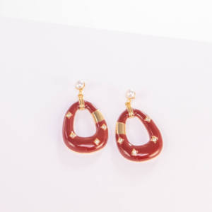 Pendientes de Aro con Flores Rojas, Estilo Vintage Francés, Color Negro, Chapados en Oro sobre Plata, de Lujo, para Mujer - Product Image 6