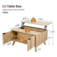 Table basse relevable avec rangement dissimulé et armoire cannelée, table centrale moderne en bois pour appartement, pieds évasés