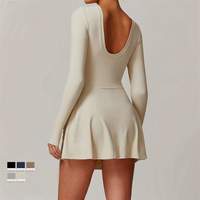 Robe de tennis pour femmes de haute qualité en vente chaude, manches longues, dos en U, laçage, mode, gym, yoga, course à pied, vêtements de sport, robe une pièce
