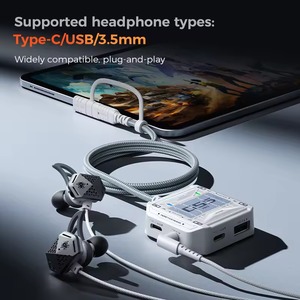 Adaptateur audio Plextone 5 en 1 GS5 PD 60W, adaptateur de jeu à charge rapide, port USB type C vers adaptateur 3,5 mm, adaptateur de jeu pour iPad - Product Image 3
