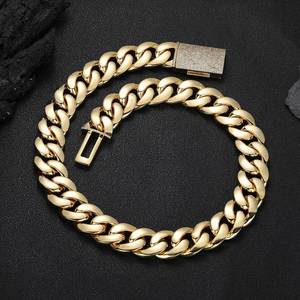 Cadenas <span class=keywords><strong>Cubana</strong></span>, venta al por mayor, joyería de Hip Hop de lujo, Gargantilla chapada en oro de 14K, 18K, <span class=keywords><strong>24K</strong></span>, collar de cadena de eslabones cubanos de Miami sólido para hombres - Product Image 2