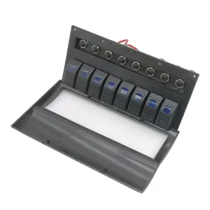 8 Gang Étanche Interrupteur À Bascule Étanche Panneau Noir avec bleu Indicateurs LED pour Bateau Marin de contrôle du Pont