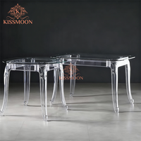 Table d'événement de mariage moderne en acrylique transparent avec plateau en verre trempé, cadre en résine écologique, mobilier d'hôtel durable pour mariage