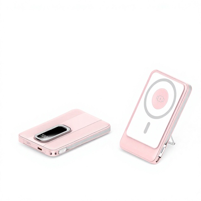 Slim Matte Magnetic Wireless Fast Charging Digital Display Power Bank with Foldable Stand for Travel Outdoor iPhone Portable Use