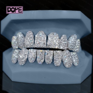 Hip hop grillz răng khảm thiết lập kết hợp Kích thước đá GRA rapper grills Iced ra 925 Bạc vvs kim cương moissanite grillz - Product Image 1