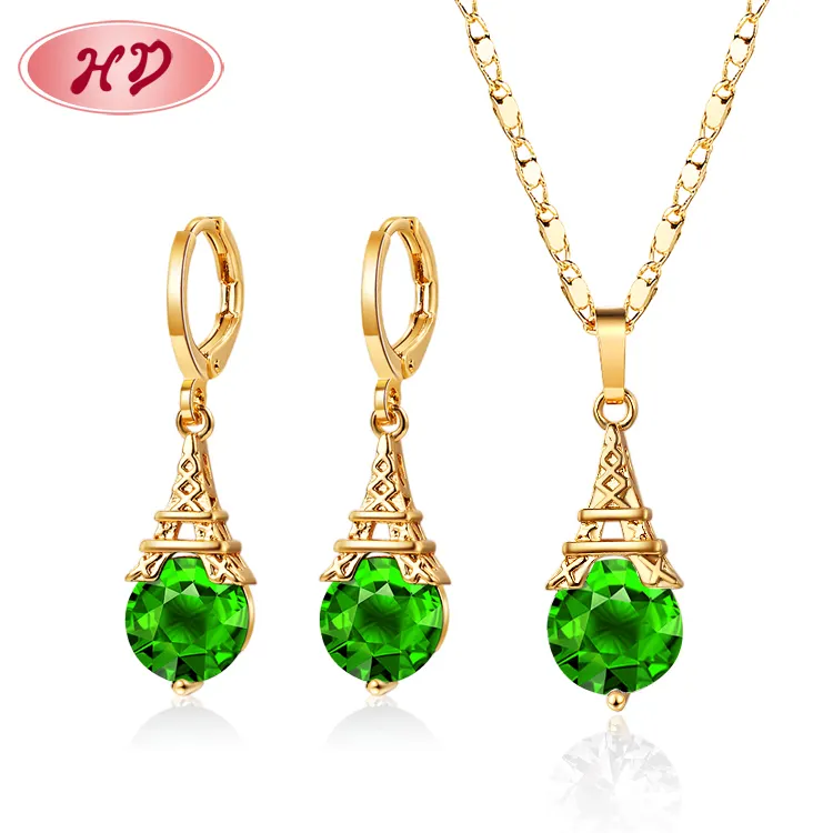 Bisuteria Para Mayoristas Effiel Tower Exclusive Design Set of Zicornia Jewelry Matching Earrings and Necklace Sets for Women