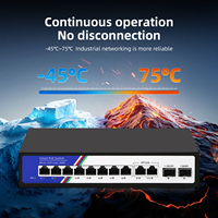 Commutateur PoE Gigabit Tshield 8+2+2 ports 20 Gbit/s 48 V non géré, 8 ports PoE Plus, 2 ports Uplink, 2 ports SFP, pour montage en rack ou sur bureau, pour caméras IP et réseaux
