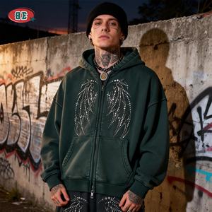 هوديز رجالية كلاسيكية الأكثر مبيعًا بشعار مخصص، ثقيلة الوزن 400 جرام، بتأثير باهت ومغسول، مع طباعة وسحاب - Product Image 1