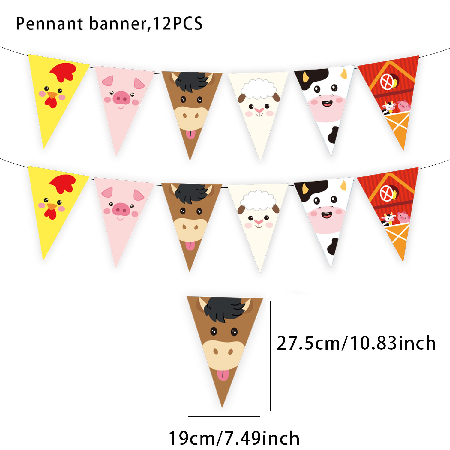 Banderas triangulares 12 piezas - Animales de granja