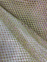 Tissu en maille avec strass en cristal SS10 avec élastique beige nude avec pierres AB pour robe